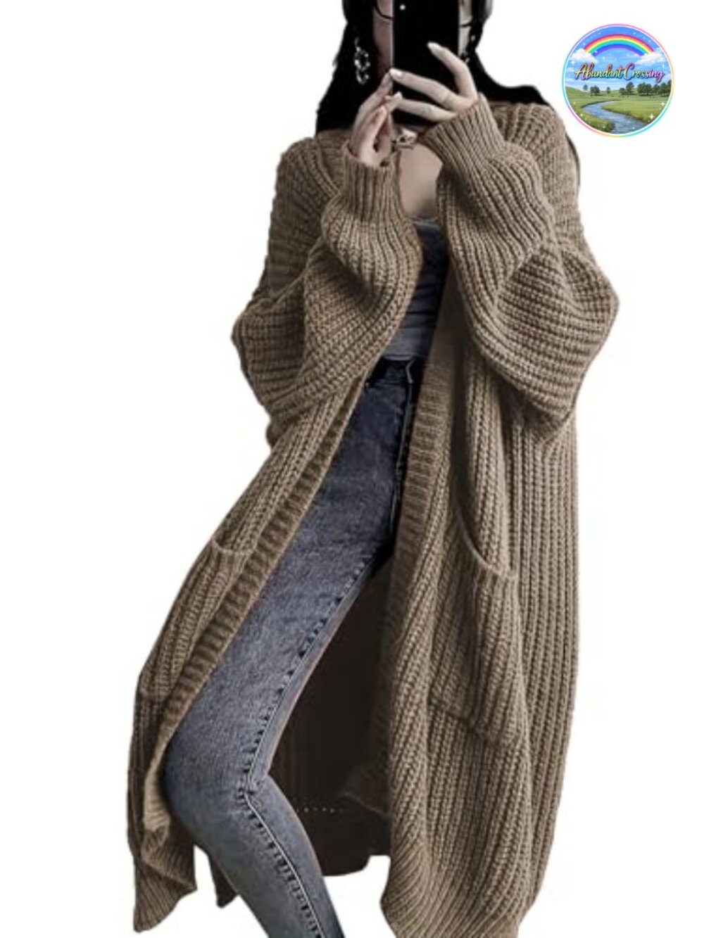 Women's Plus Size Oversized Long Chunky Knit Cardigan Duster Coat with Pockets